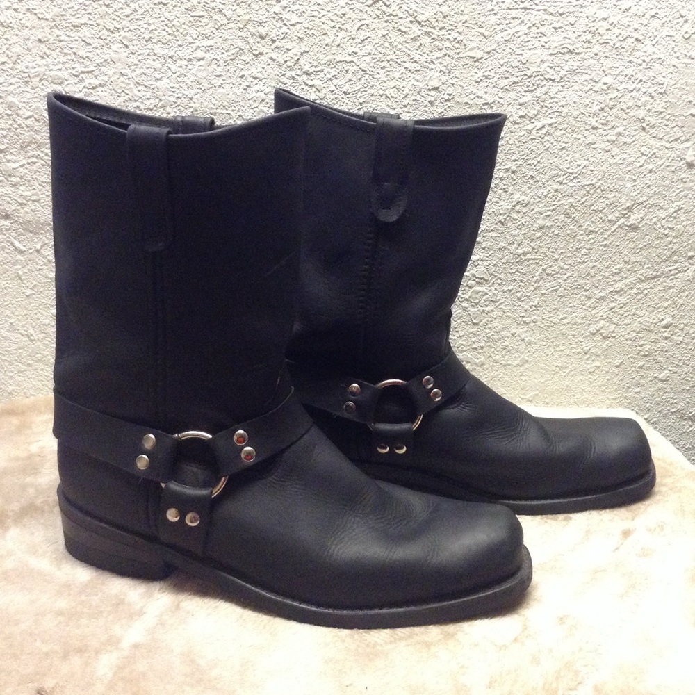 Double H Black Leather Engineer Boots